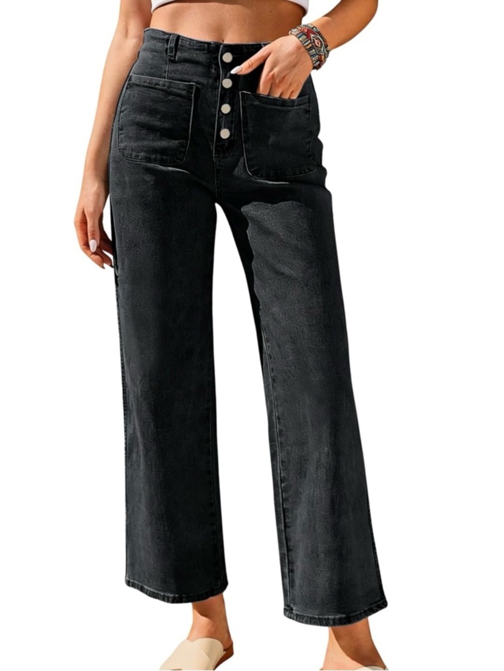 High Waist Wide Leg Ankle Cropped Jeans | Size 12 | EUC